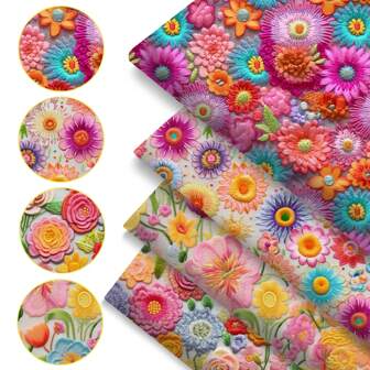 4pcs/Set 7.87x7.87inch(20x20cm) Imitation Embroidery Series Precut Quilting Fabric Fat Quarter Fabric Bundle, Polyester Quilting Squares For Patchwork, DIY Crafts Projects, DIY Wallet Making