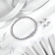 MDFUN 1 Conjunto Bracelete de Tênis de Zircônia Cúbica Versátil e Elegante + Brincos de Botão Redondo de 6mm, Adequado para Uso Diário/Festival/Casual e Presente para Mulheres