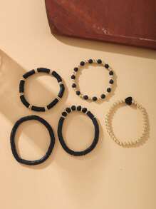 5 piezas/set de pulseras de arcilla suave con cuentas en forma de corazón, adecuado para uso diario, fiestas y vacaciones