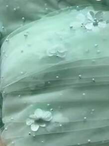 3D Flower Pearl Tulle Fabric Sheer Mesh Fabric Sewing DIY Crafts For Tutu Skirt Wedding Arch Bridal Veil Bridal Shower Table Runner Party Table Decorations