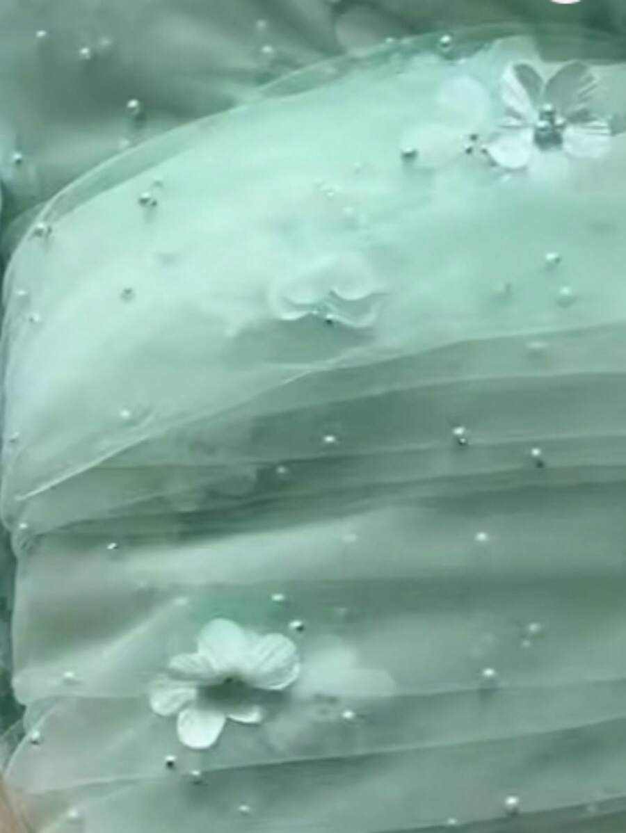 3D Flower Pearl Tulle Fabric Sheer Mesh Fabric Sewing DIY Crafts For Tutu Skirt Wedding Arch Bridal Veil Bridal Shower Table Runner Party Table Decorations