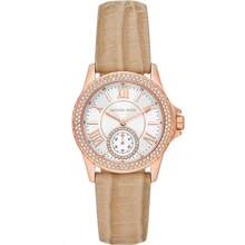 Michael Kors Reloj de mujer de cuarzo casual Mini Everest, esfera blanca de tres manecillas y correa marrón, modelo MK4719, adecuado para uso diario, regalo para ella