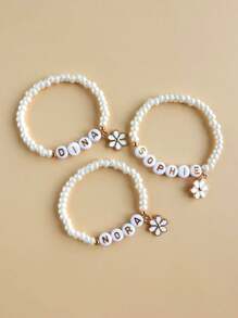 1pc Customized Name Pearl Bracelet, Unisex, Shower Gift, Best Friend Gift, Name Bracelet, Daisy Name Bracelet, Children Bracelet, Charming Spring/Summer Accessory, Customized Name Bracelet For Women, Vivid Color Birthday Party Gift, Back To School Gift, Children's Day Gift, Suitable For Teenagers