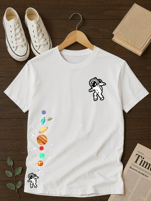 Camisa Juvenil e Infantil Astronauta Flutuando Menino Menina Varias Cores Premium Top 100% Algodão Streetwear Lançamento Camiseta Blusa 2 4 6 8 10 12 14 16