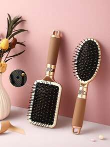 气垫设计发刷 - 气囊头部按摩长发卷发刷，极具吸引力的便携式蓬松气垫梳，家用大桨刷发型设计工具，返校、旅行度假必需品，女士发饰 - 金色 - 查看 8