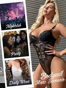Popiv Women Lingerie Lace Body Suits Teddy Corset Tops Underwire Bodysuit - 淺粉色 - 查看 10