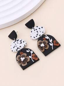1 Pair Handmade Soft Clay 3D Realistic Floral Pendant Semi-Circle Earrings, Natural Pastoral Style, Suitable For Women, Vacation, Party, Gift