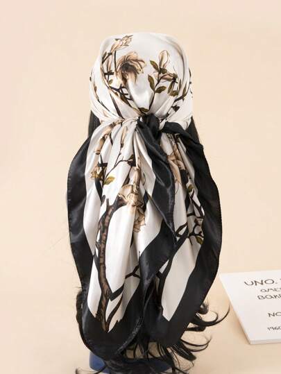 1 pièce Foulard/bandana à imprimé floral de 90 cm pour femmes, accessoire de mode printemps/été convenant pour la plage, la vie quotidienne, ajoutant des points forts à votre tenue