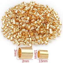 100 peças de contas de crimpagem para fabricação de joias, contas de crimpagem de latão banhadas a ouro 18K, tampas de cordão, contas de rolha soltas, contas de crimpagem de tubo para brincos, colares, pingentes, fabricação de joias faça você mesmo