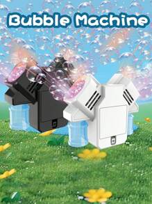 Máquina de burbujas automática de doble cabezal, juguete soplador de burbujas para exteriores con un botón y múltiples agujeros, apta para fiestas/actuaciones (no incluye pilas ni solución de burbujas)