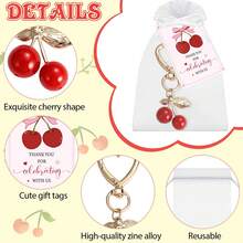 30pcs(10sets),60pcs(20sets) Cherry Keychain Party Favors,Including Cherry Keychain, Thank You Cards Ang Organza Tags, Cherry On Top Party Decorations Cherries Keyring Red Fruit Gifts For Birthday Baptism Wedding Guests - Multicolor - View 4
