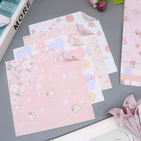 60pcs 15 X 15cm/5.9 X 5.9 Inch Handmade Origami Paper Folding Kit, 4 Designs Double-Sided Paper, 2 Patterns Per Design, Double-Sided Printing, Cute Patterns, Square Shaped, Suitable For DIY Craft Projects, Adorable Square Paper