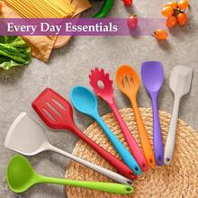Juego de utensilios de cocina de silicona, 8 piezas, juego de espátulas para utensilios de cocina antiadherentes, gadgets de cocina resistentes al calor que incluyen cuchara de silicona, volteador, espátula, cucharón, apto para lavavajillas, rosa - Multicolor - Ver 4