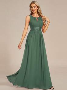 Romantic Chiffon Backless Ruffle Trim Olive Green Bridesmaid Dress, Spring/Summer Wedding Guest Dress, Semi-Formal Dress For Valentine's Day - Olive Green - View 6