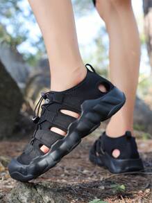 新款编织凉鞋，男士凉鞋，中学生凉鞋，厚底沙滩凉鞋，罗马镂空凉鞋 - 黑色 - 查看 5