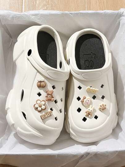 Cartoon Dog Hollow Out Slip-On Sandals For Women Summer 2024 New Cute Thick Sole Anti-Slip Closed Toe Beach Slippers