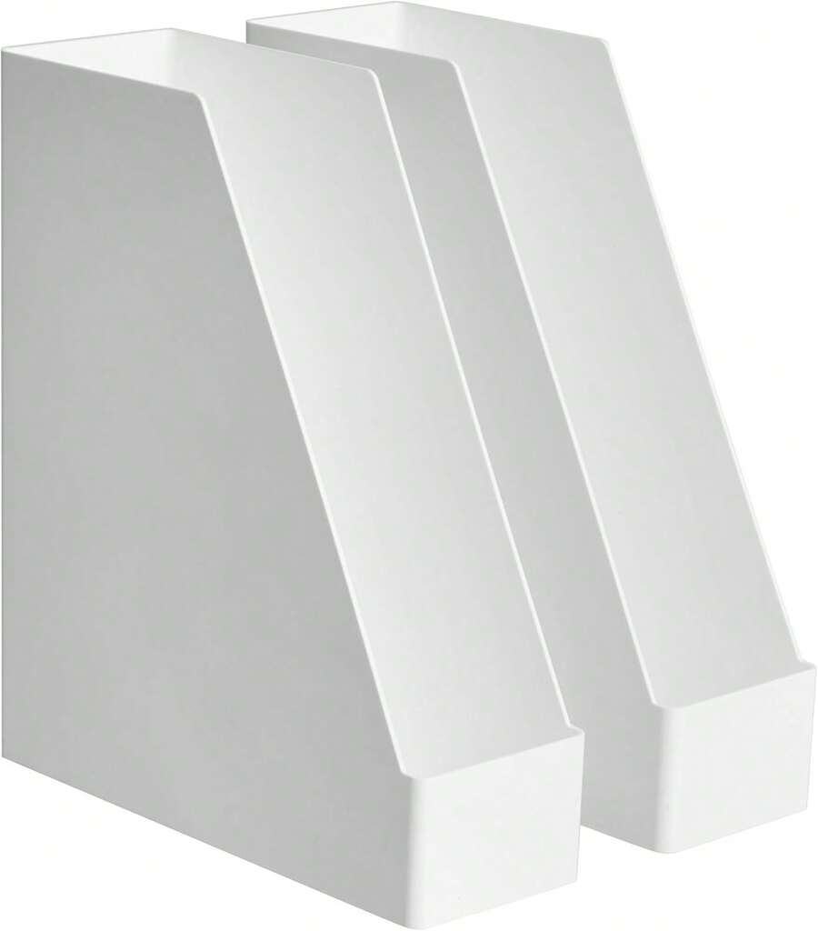Rectangular Plastic Desk Organizer, Magazine Rack, White, 2-Pack - Brown - View 1