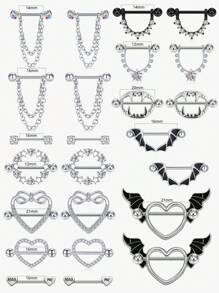 2pcs Nipples Rings For Women Stainless Steel Nipple Piercing CZ Heart Wing Barbell Nipple Rings Set Tongue Rings Set CZ Nipple Jewelry Cute Nipple Body Piercing Jewelry Gift