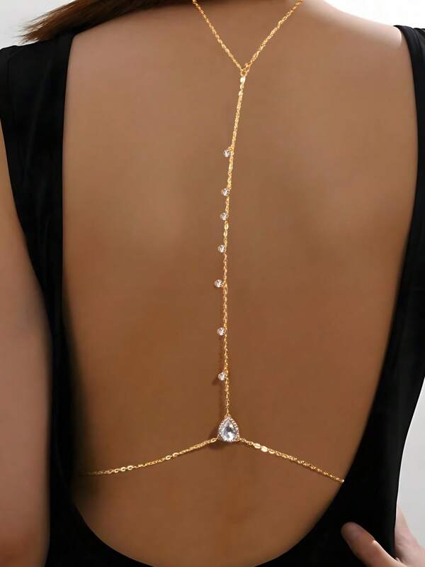 1pc Elegant Crystal Chain Back Necklace, Bridal Wedding Party Body Jewelry, Suitable For Women, Special Occasion, Festival, Party, Daily Wear Accessory, Women Jewelry