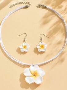2 Stücke minimalistischer aber süßer Halsketten- und Ohrringe-Set, Farbverlauf Blumen Muster Dopamin Design, modischer eleganter Schmuck