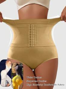 无缝高腰腹部塑身内裤训练塑身短裤下装收腹塑身女士平腹控制内裤提臀提臀三角裤腰部训练收腹内衣塑身衣带前扣闭合 - 杏色 - 查看 3