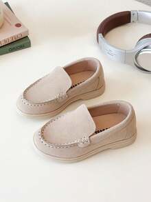 尖头儿童鞋，新款春秋季软底一脚蹬乐福鞋，适合幼儿女孩、男孩休闲婴儿/宝宝/儿童/学生平底鞋 - 卡其色 - 查看 3