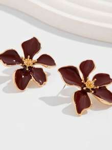 1 Pair Oil Drip Flower Stud Earrings, Elegant Women's Versatile Earrings For Vacation, Festivals