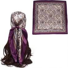 35 Inches Silk Head Scarf-Satin Hair Scarves Silk Bandana Scarf Headscarf For Women's Fashion Scarveshalloween - 佩斯利紫色 - 查看 7