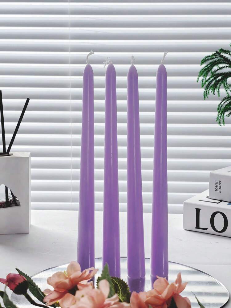 4pcs Long Light Purple Candle, Soybean Wax Scented Candles, Suitable For Wedding And Christmas Decoration, Indoor Room Decoration, As Holiday Gifts, For Best Friends, Graduation Party, Birthday Party Decoration, Mother's Day Gift. - Mauve Purple - View 5
