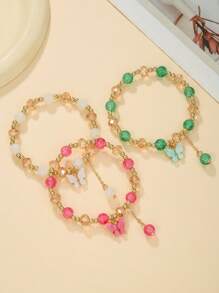 Set de 3 piezas de joyería con cuentas: collar con colgante de mariposa de vidrio y resina, pulsera, estilo bohemio, adecuado para uso diario y de fiesta de las mujeres