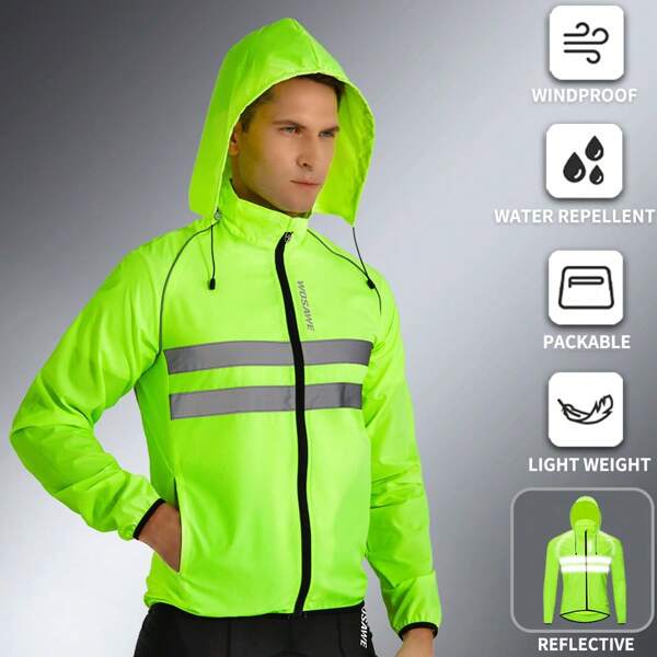 WOSAWE Men's Lightweight Wind-Resistant Jacket, Reflective Windbreaker, Casual Zip-Up Hooded Outdoor Coat For Cycling, Hiking, Fishing, Commute, And Sun Protection