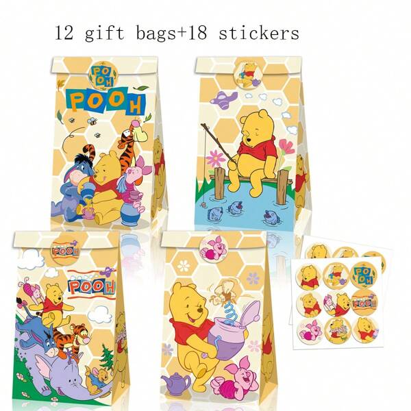 Disney 12 piezas de bolsas de regalo con temática de Disney Winnie the Pooh y Tigger, bolsas para galletas y dulces para fiestas de cumpleaños de Disney y obsequios