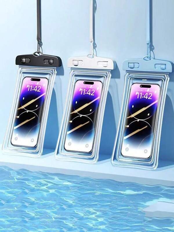 3pcs Mixed Color Transparent Waterproof Phone Case Touch Scren Below 6.8 Inches Phone Case With Hanging Rope Phone Seal Bag For Swimming And Diving