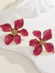1 Pair Oil Drip Flower Stud Earrings, Elegant Women's Versatile Earrings For Vacation, Festivals