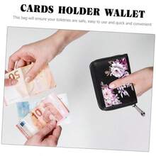 Cartera de mujer/hombre con flores de piel sintética, cremallera acordeón, monedero, tarjetero, tarjetero de crédito, regalo de aniversario, pequeños regalos, ideas de regalo para mujer, cartera mini, monedero - Multicolor - Ver 9