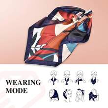 35 Inches Silk Head Scarf-Satin Hair Scarves Silk Bandana Scarf Headscarf For Women's Fashion Scarveshalloween - 彩色向日葵-海軍藍 - 查看 3