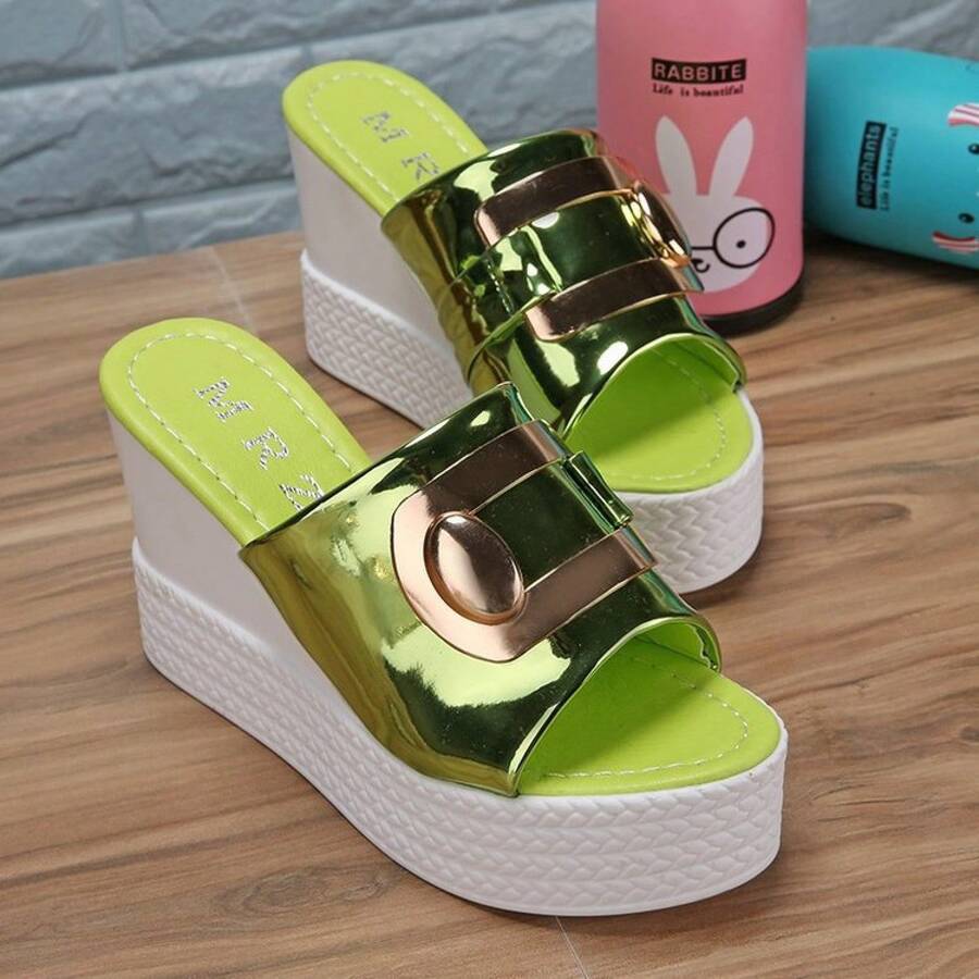 Plataformas De Mujer Elegantes Fashion Women's Summer Fish Mouth Wedge Thick Sole Solid Color Outdoor Thick Sole Sandals - 綠色 - 查看 1