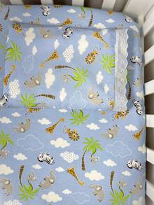Laura Baby 2-Piece Sheet Set For American Standard Crib Or Mini Crib 100% Cotton - 藍色野生動物園 - 查看 2