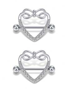 2pcs Nipples Rings For Women Stainless Steel Nipple Piercing CZ Heart Wing Barbell Nipple Rings Set Tongue Rings Set CZ Nipple Jewelry Cute Nipple Body Piercing Jewelry Gift