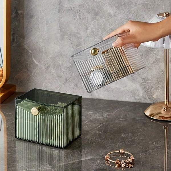 1pc Transparent Makeup Organizer Box With Lid | Flip Cover Dustproof, With Dividers | Space-Saving, Easy To Clean, Portable Design, Suitable For Bathroom Items, Cotton Swabs, And Cosmetics