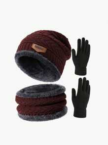 3 peças/Conjunto Gorro Minimalista Tricotado Unissex, Touca, Luvas Aquecedoras de Mão e Máscara Facial, Adequado para Uso Diário no Outono/Inverno e Esportes ao Ar Livre como Caminhada, Esqui, Ciclismo Acessórios de Inverno
