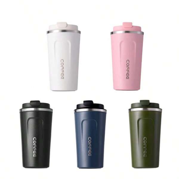 1 pieza Taza térmica de 380ml/510ml de acero inoxidable doble con funda antideslizante, termo de vacío para automóvil, botella aislada para viajes, vajilla