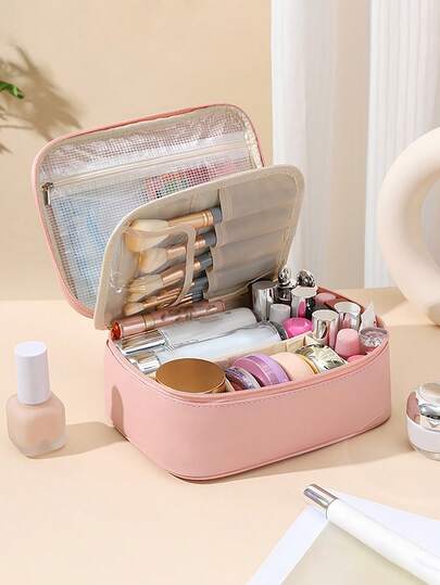 1 pieza Bolsa de cosméticos multifuncional de gran capacidad con divisor extraíble para mujeres, bolsa de almacenamiento de herramientas de maquillaje para viajes, esenciales de viaje, vacaciones, verano, regreso a la escuela, bolsa escolar, bolsa de viaje para mujeres, bolsa de maquillaje para viajes