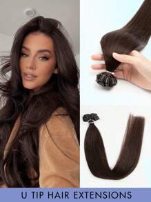 50 Pcs U Tip Hair Extensions Real Human Hair Extensions Natural Look Keratin Straight Basic Style Invisible Nail Tip Hair Extensions For Women