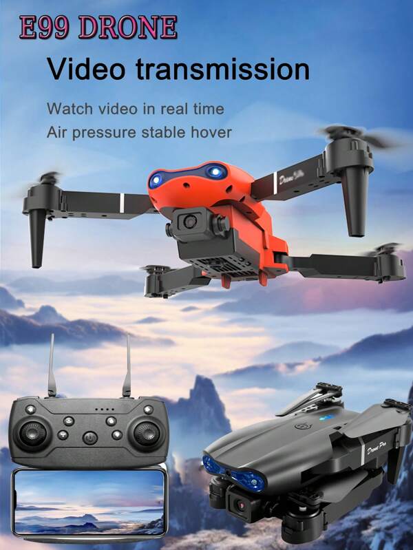 The High-Definition Dual-Camera Foldable Quadcopter Drone E99 Features Optical Flow Hovering Function, Is Equipped With A Large-Capacity Battery, And Is Easy To Operate. It Is An Entry-Level Remote-Controlled Drone And An Excellent Gift For Birthdays, Christmas, Thanksgiving, And Halloween.