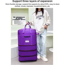 Three-Layer, Expandable, Foldable Oxford Cloth Luggage Bag. Foldable Suitcase With Six Universal Wheels. Large Luggage Bag For Long-Distance Travel, Large, Foldable, Waterproof Oxford Cloth Storage Bag With Large Capacity. 28 X 48 X 82 Cm (Black/Blue/Purple) - 藍色 - 查看 5