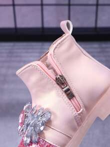 MGO Kidss MGO童装秋冬新款女童靴子发光鞋公主水晶靴儿童靴子女童短靴