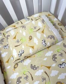 Laura Baby 2-Piece Sheet Set For American Standard Crib Or Mini Crib 100% Cotton - 卡其色野生動物園 - 查看 1