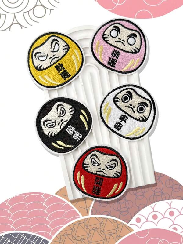 2/3pcs Japanese Daruma Embroidery Iron-On Patches, Blessing Amulet Clothing Decor Gift