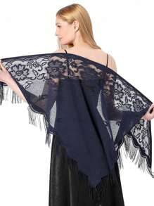 1 Peça Xale Echarpe de Renda e Franjas Novo Feminino, Lenço Triângulo Sólido Leve e Respirável, Lenço para Cabeça para Vestidos, Casamento e Madrinhas
